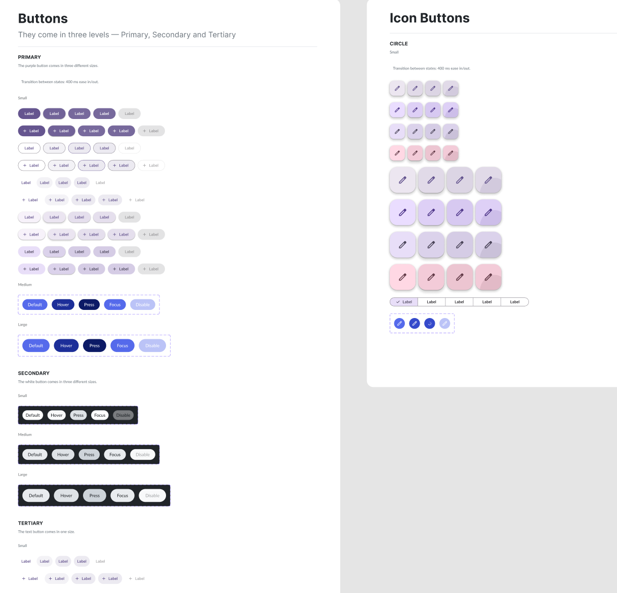 Design system — button component state matrices