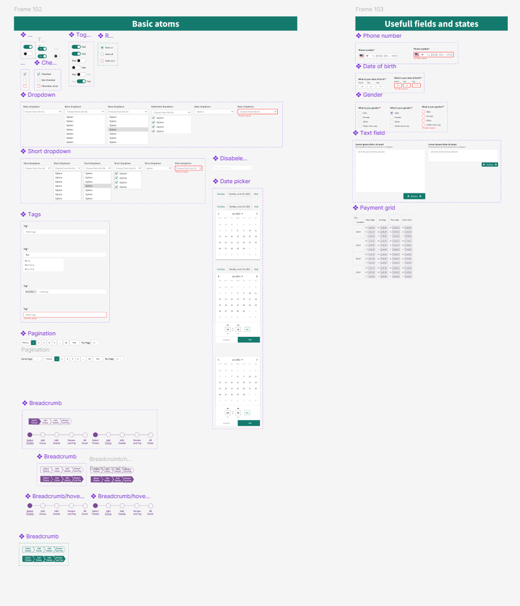 Upped Events design system — component and token overview