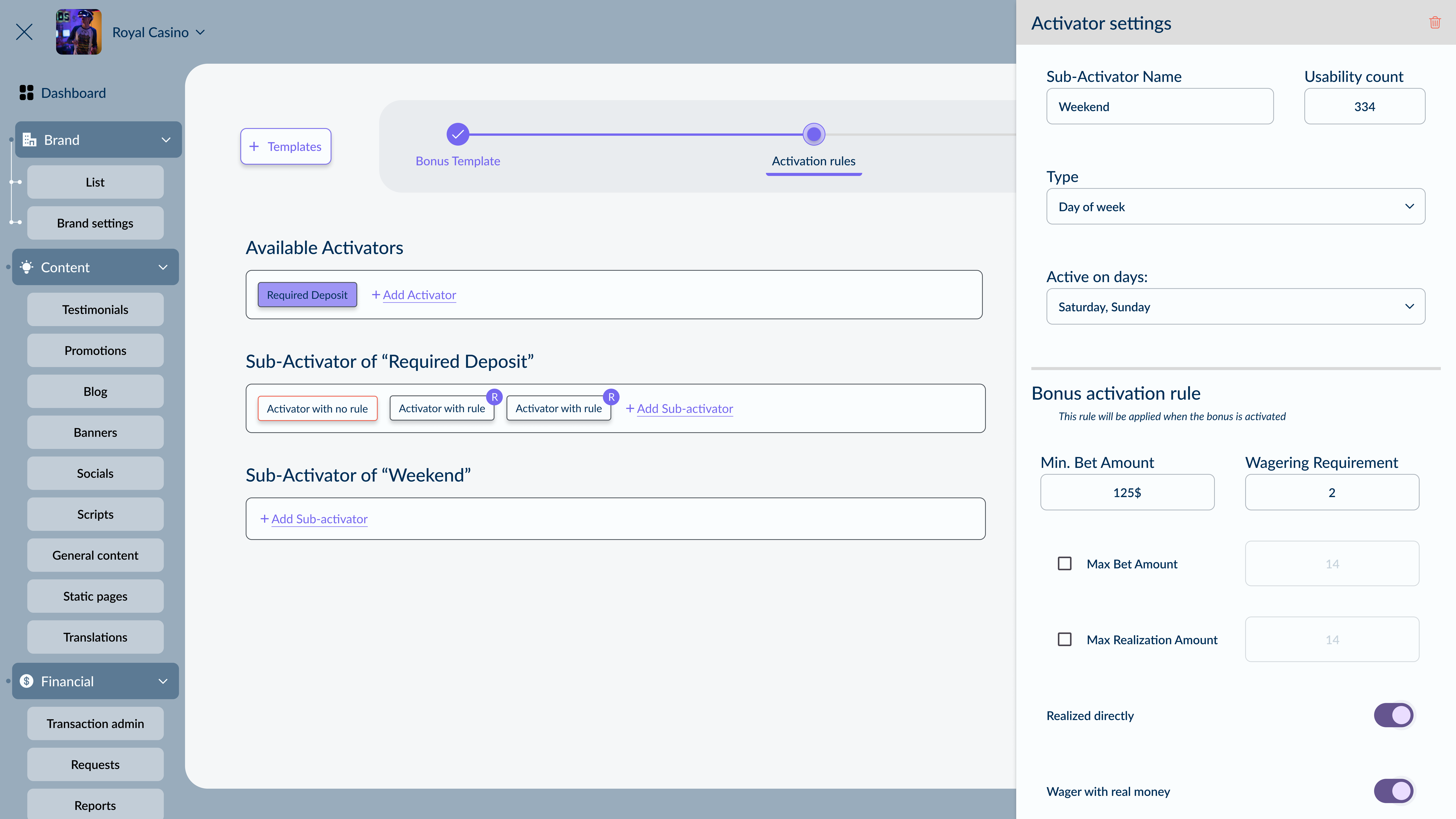 Three-level customization — rule tree with nested conditions