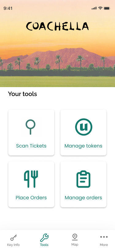Token system — attendee app navigation with token wallet